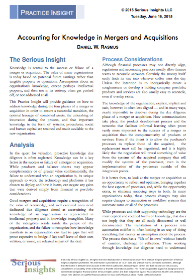 Accounting for Knowledge in Mergers and Acquisitions