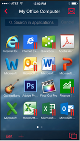 Parallels Desktop 11 and Parallels Access: An example of Parallels Access 3.0 running on an iPhone with access to native Windows apps through icons. Once the apps launch, they can be controlled via typical iOS touches and taps.