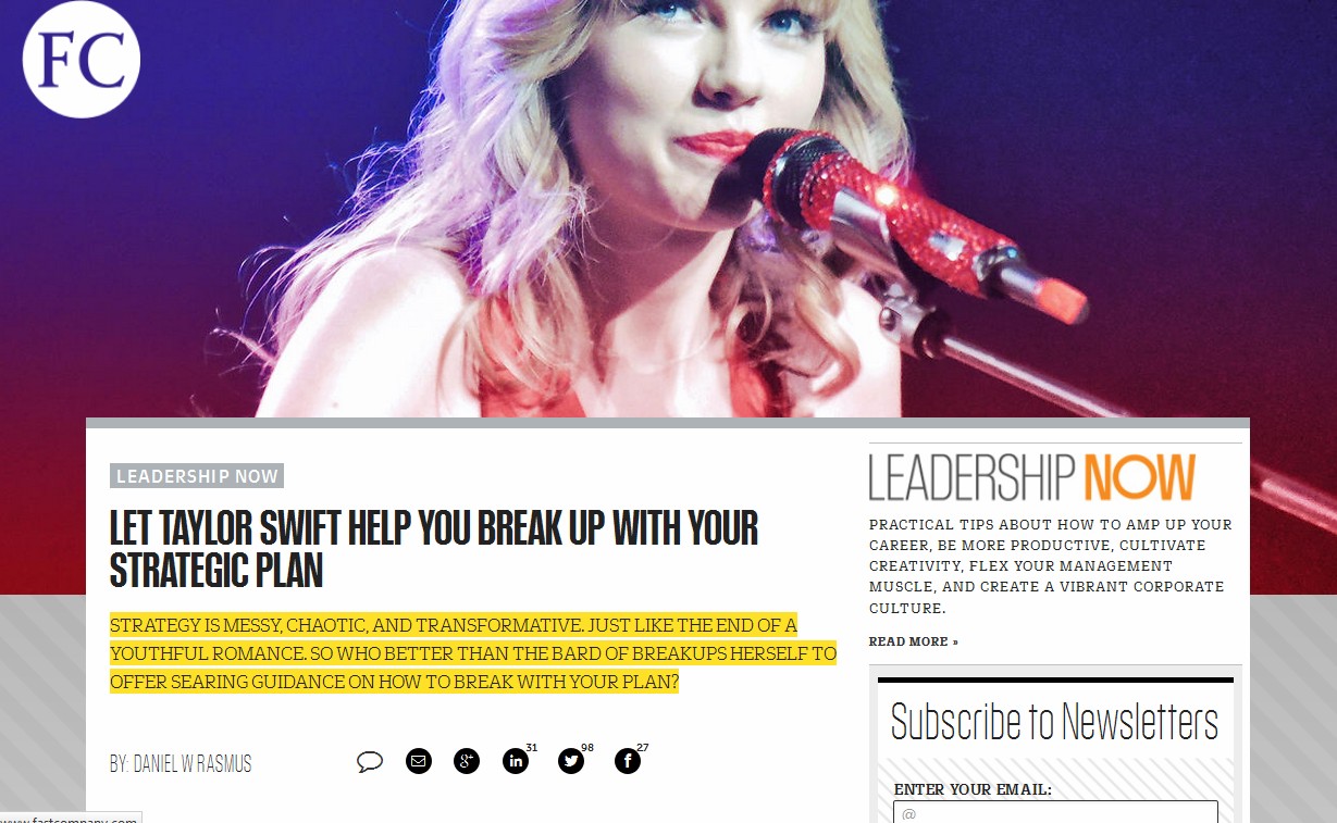 Let Taylor Swift Help You Breakup with Your Strategic Plan, Image from original Fast Company Post